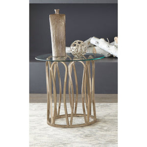 English Elm Chocolate Chrome Loop Base Round Glass Side Table for Living Room Accent Decor B062P522023