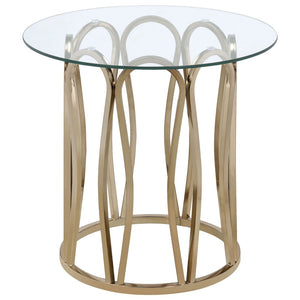 English Elm Chocolate Chrome Loop Base Round Glass Side Table for Living Room Accent Decor B062P522023