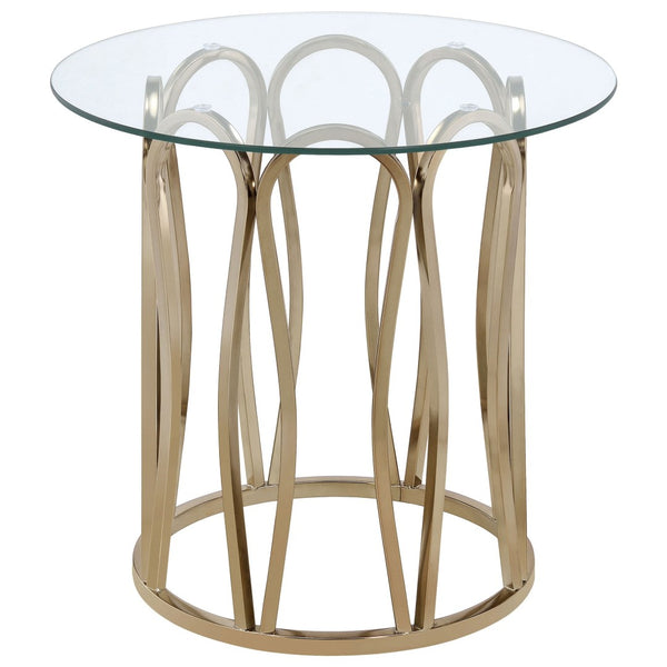 English Elm Chocolate Chrome Loop Base Round Glass Side Table for Living Room Accent Decor B062P522023