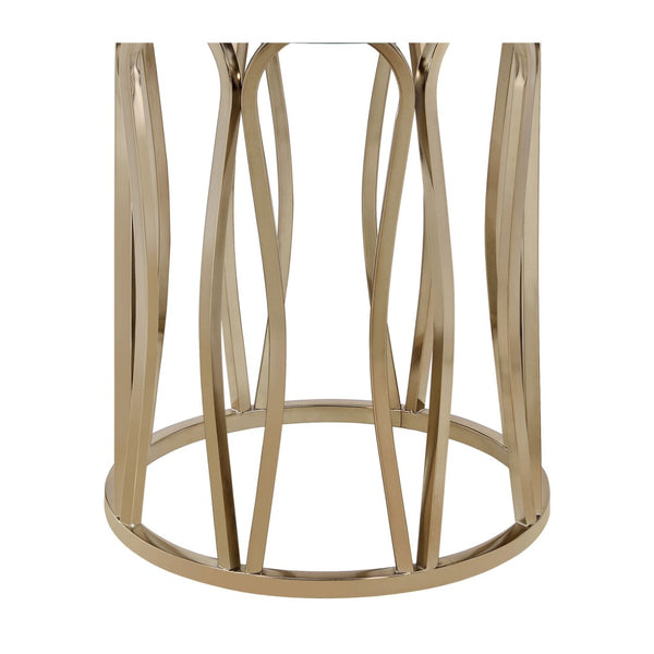 English Elm Chocolate Chrome Loop Base Round Glass Side Table for Living Room Accent Decor B062P522023