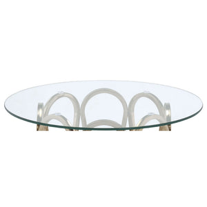 English Elm Chocolate Chrome Loop Base Round Glass Side Table for Living Room Accent Decor B062P522023