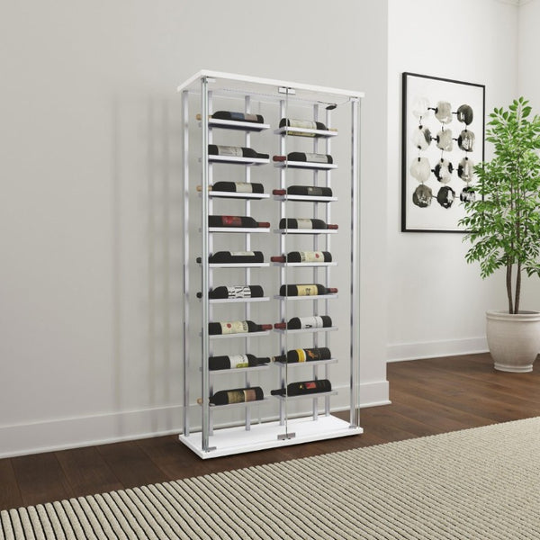 English Elm Chrome Glass Wine Cabinet with LED Lighting for 18 Bottles in Modern Dining Spaces B062P522024