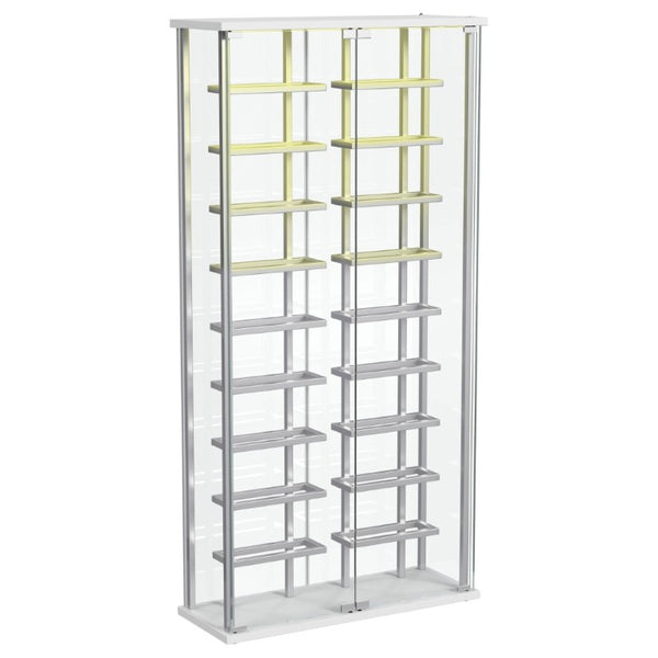English Elm Chrome Glass Wine Cabinet with LED Lighting for 18 Bottles in Modern Dining Spaces B062P522024