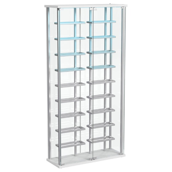 English Elm Chrome Glass Wine Cabinet with LED Lighting for 18 Bottles in Modern Dining Spaces B062P522024