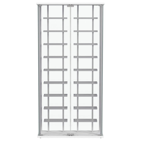 English Elm Chrome Glass Wine Cabinet with LED Lighting for 18 Bottles in Modern Dining Spaces B062P522024