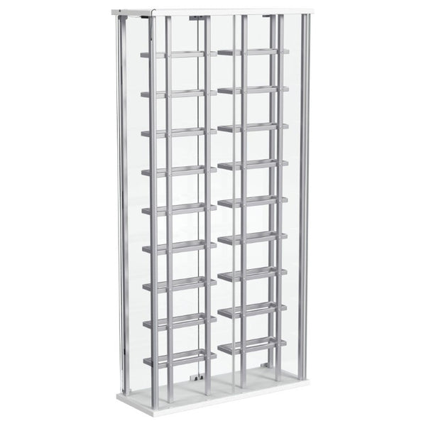 English Elm Chrome Glass Wine Cabinet with LED Lighting for 18 Bottles in Modern Dining Spaces B062P522024