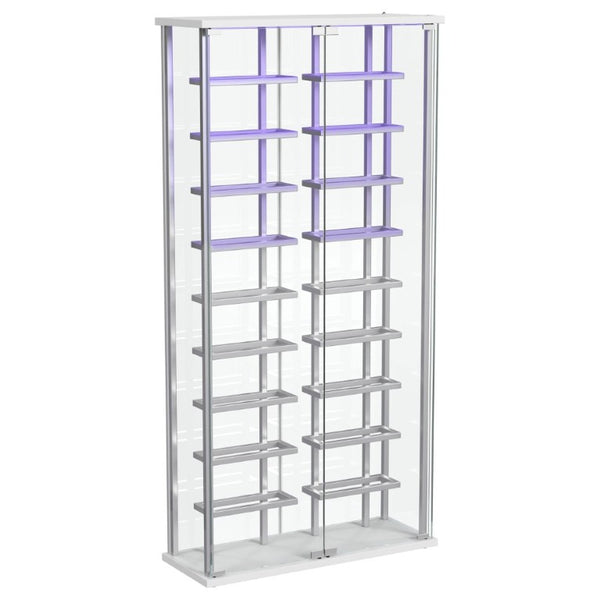 English Elm Chrome Glass Wine Cabinet with LED Lighting for 18 Bottles in Modern Dining Spaces B062P522024