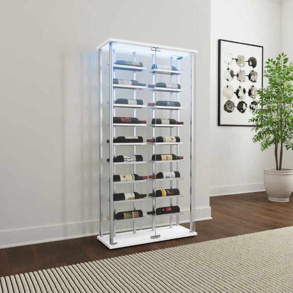 English Elm Chrome Glass Wine Cabinet with LED Lighting for 18 Bottles in Modern Dining Spaces B062P522024