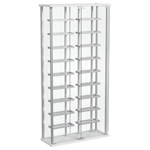 English Elm Chrome Glass Wine Cabinet with LED Lighting for 18 Bottles in Modern Dining Spaces B062P522024