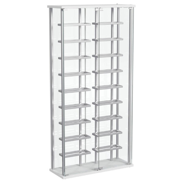 English Elm Chrome Glass Wine Cabinet with LED Lighting for 18 Bottles in Modern Dining Spaces B062P522024