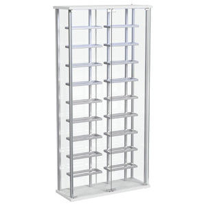 English Elm Chrome Glass Wine Cabinet with LED Lighting for 18 Bottles in Modern Dining Spaces B062P522024