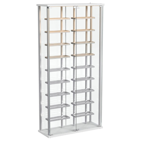 English Elm Chrome Glass Wine Cabinet with LED Lighting for 18 Bottles in Modern Dining Spaces B062P522024