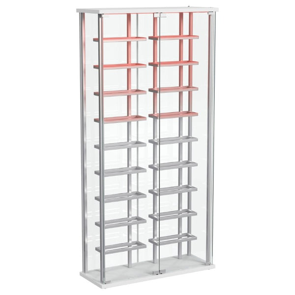 English Elm Chrome Glass Wine Cabinet with LED Lighting for 18 Bottles in Modern Dining Spaces B062P522024