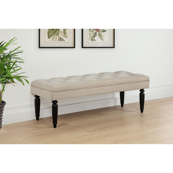 English Elm Latte Tufted Upholstered Bench with Black Rubberwood Legs for Bedroom or Entryway B062P522302