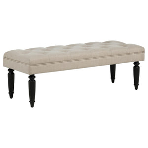 English Elm Latte Tufted Upholstered Bench with Black Rubberwood Legs for Bedroom or Entryway B062P522302