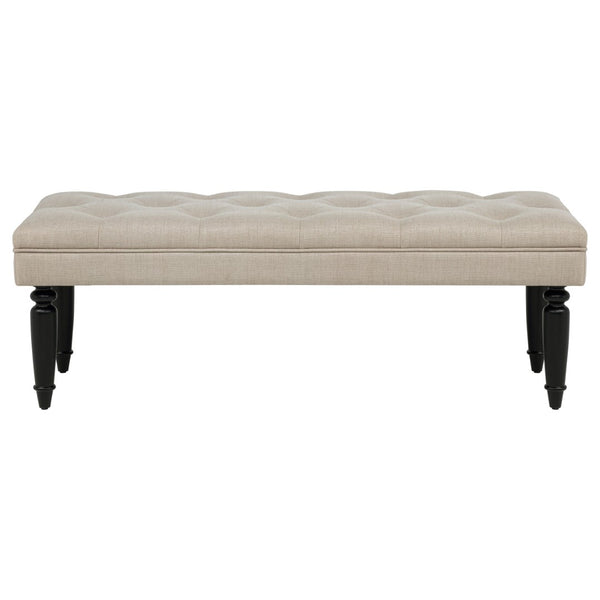 English Elm Latte Tufted Upholstered Bench with Black Rubberwood Legs for Bedroom or Entryway B062P522302