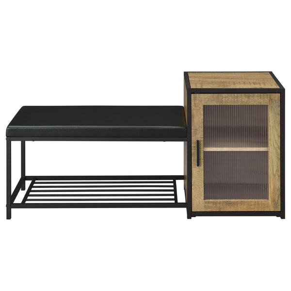 English Elm Mango Wood Entryway Bench with Cushioned Seat Cabinet and Open Slatted Shoe Shelf B062P522303