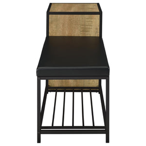 English Elm Mango Wood Entryway Bench with Cushioned Seat Cabinet and Open Slatted Shoe Shelf B062P522303