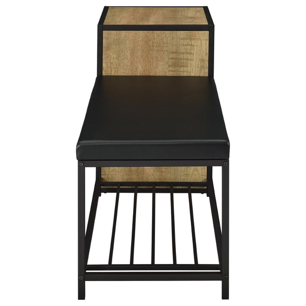 English Elm Mango Wood Entryway Bench with Cushioned Seat Cabinet and Open Slatted Shoe Shelf B062P522303