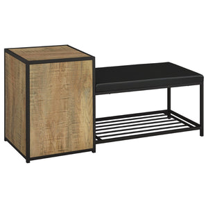 English Elm Mango Wood Entryway Bench with Cushioned Seat Cabinet and Open Slatted Shoe Shelf B062P522303