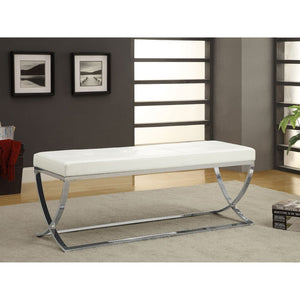 English Elm Bastien Tufted Leatherette Upholstered Bench with Chrome Frame for Bedroom or Entryway B062P523347