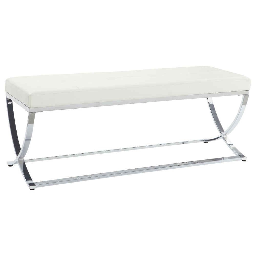 English Elm Bastien Tufted Leatherette Upholstered Bench with Chrome Frame for Bedroom or Entryway B062P523347