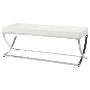 English Elm Bastien Tufted Leatherette Upholstered Bench with Chrome Frame for Bedroom or Entryway B062P523347