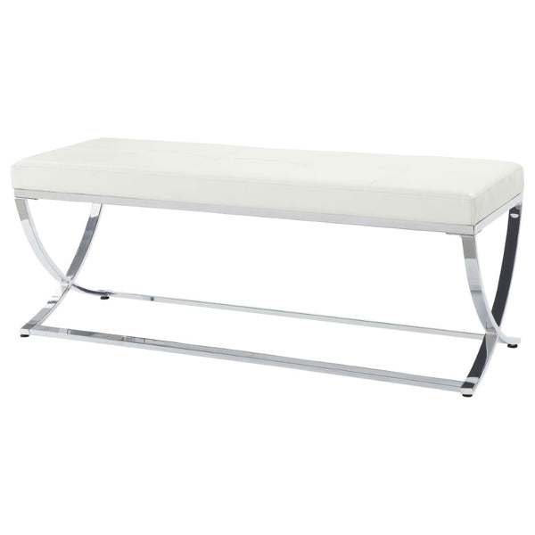 English Elm Bastien Tufted Leatherette Upholstered Bench with Chrome Frame for Bedroom or Entryway B062P523347