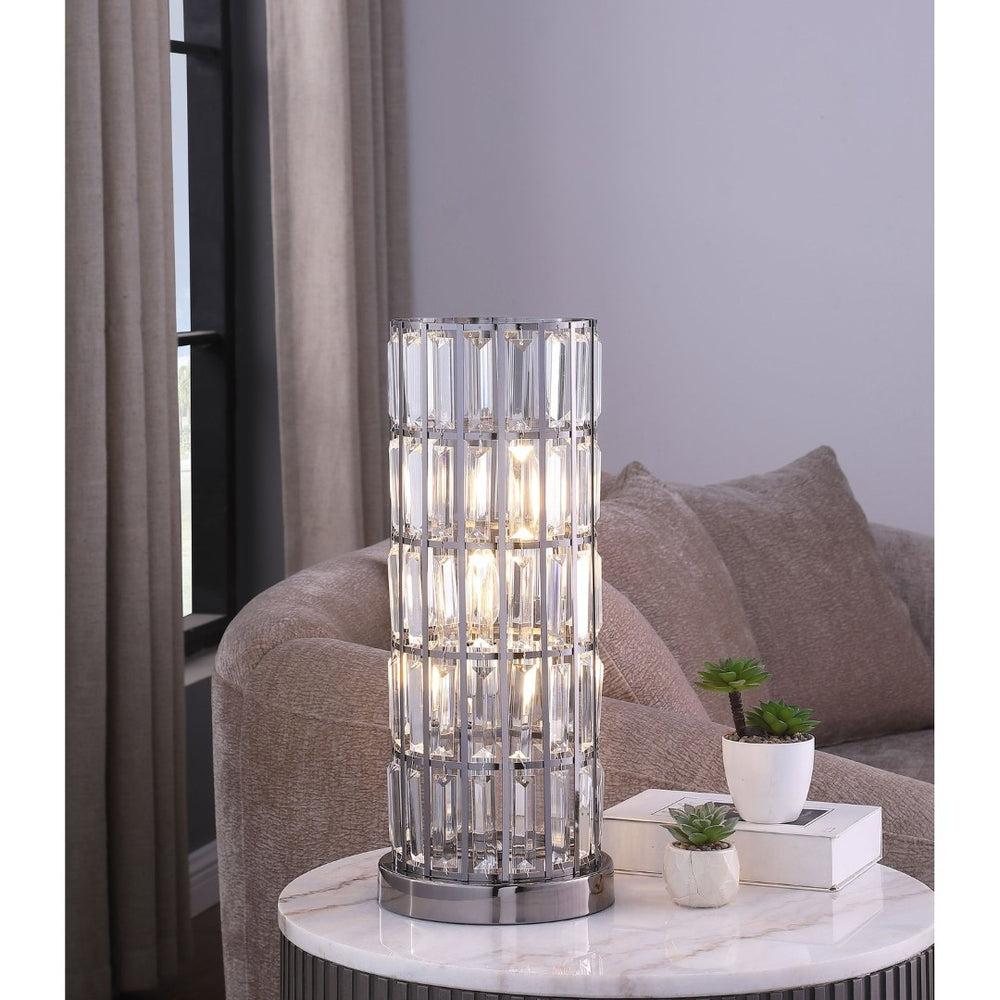 English Elm Emilian Crystal Three-light Table Lamp with Black Metal Base for Glam Interiors B062P523348