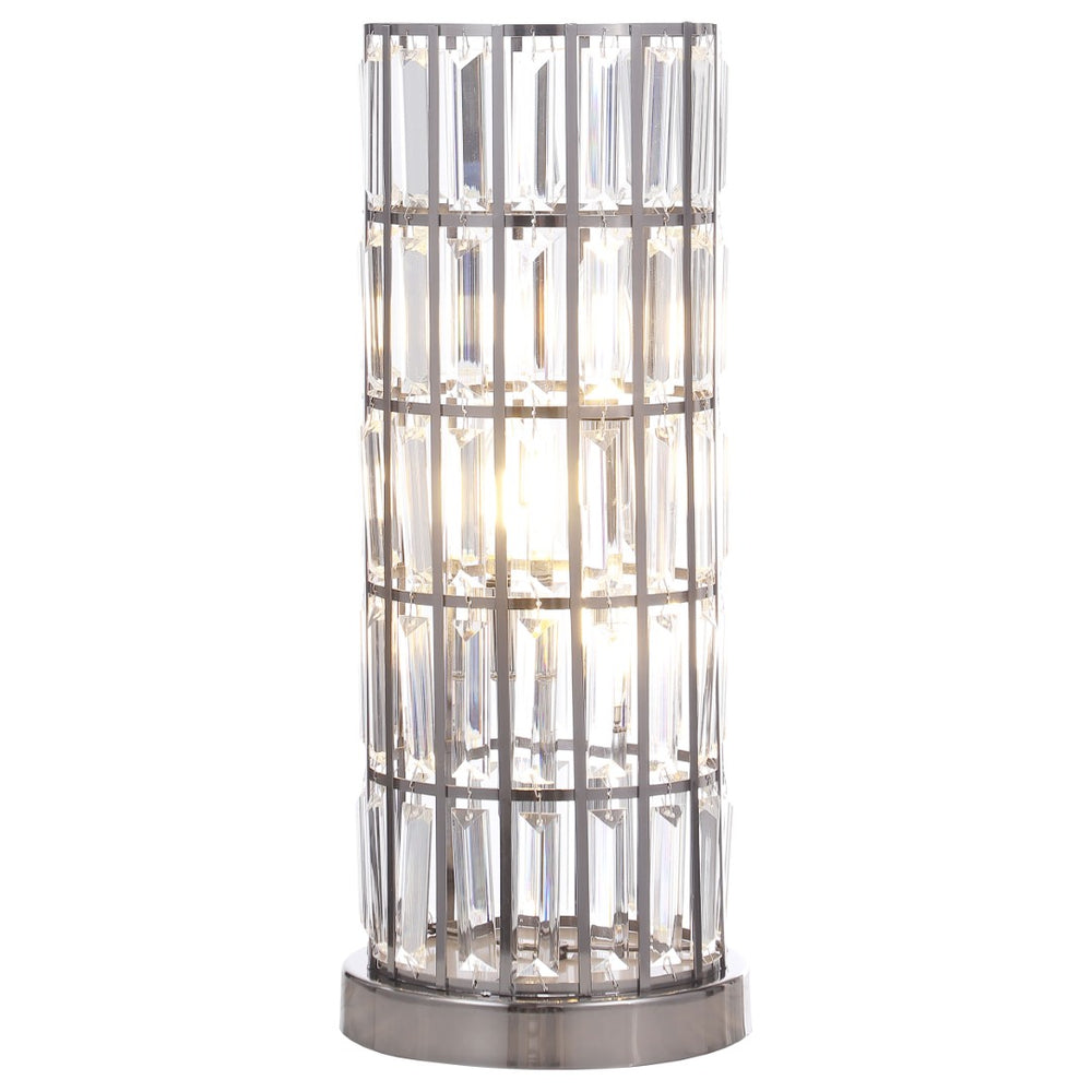 English Elm Emilian Crystal Three-light Table Lamp with Black Metal Base for Glam Interiors B062P523348