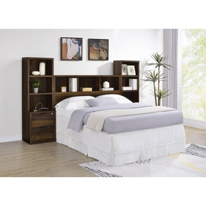 English Elm Geary Queen Bookcase Headboard with Three Storage Cubbies in Warm Dark Pine Finish B062P523357