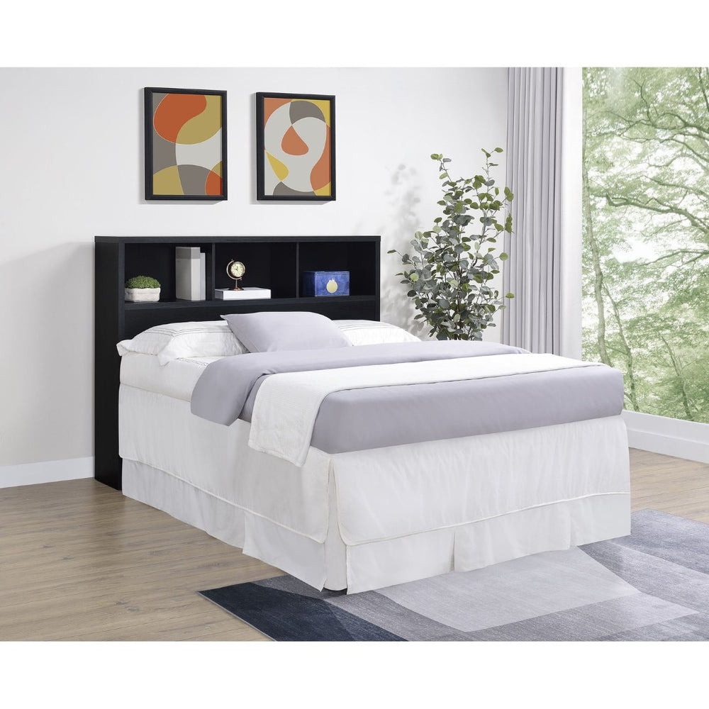 English Elm Geary Queen Bookcase Headboard with Three Open Cubbies in Black Oak Finish B062P523360