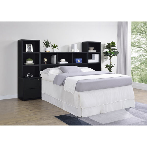 English Elm Geary Queen Bookcase Headboard with Three Open Cubbies in Black Oak Finish B062P523360