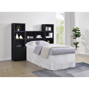 English Elm Geary Twin Bookcase Headboard with Three Open Cubbies in Bold Black Oak Finish B062P523362