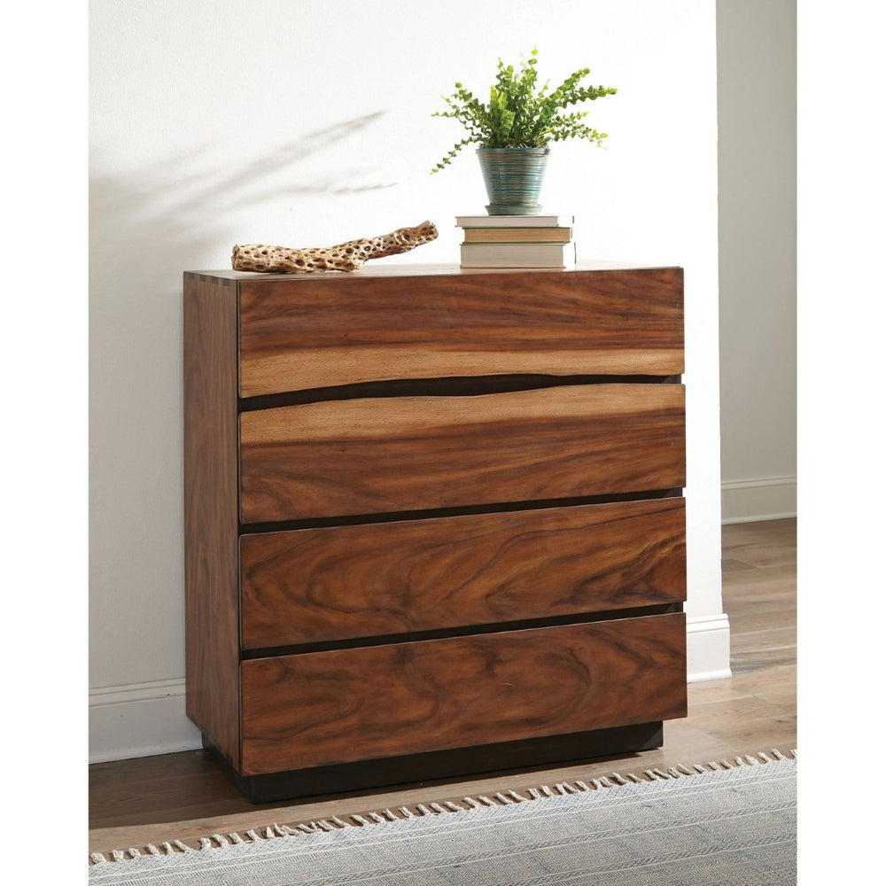 English Elm Beverly Four Drawer Chest Smokey Walnut Veneer Live Edge Organic Modern Bedroom Storage B062P523381