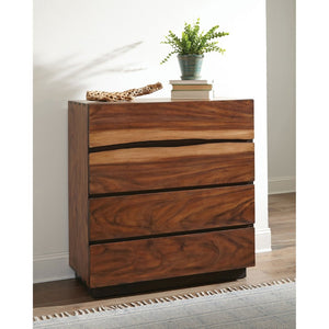 English Elm Beverly Four Drawer Chest Smokey Walnut Veneer Live Edge Organic Modern Bedroom Storage B062P523381