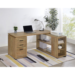 English Elm Caelum Corner L-shaped Home Office Desk with Three Drawers and Warm Mango Finish B062P523409