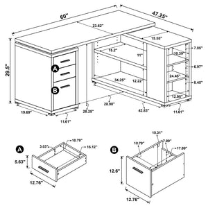 English Elm Caelum Corner L-shaped Home Office Desk with Three Drawers and Warm Mango Finish B062P523409