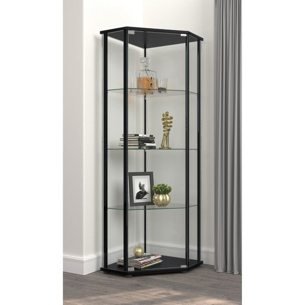 English Elm Lysander Triangular Black Curio Cabinet with Four Glass Shelves for Modern Display B062P523415