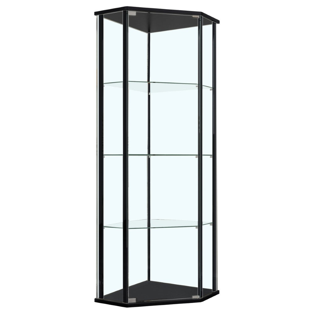English Elm Lysander Triangular Black Curio Cabinet with Four Glass Shelves for Modern Display B062P523415