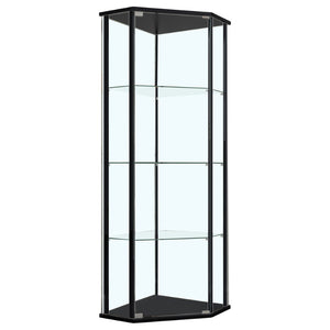 English Elm Lysander Triangular Black Curio Cabinet with Four Glass Shelves for Modern Display B062P523415