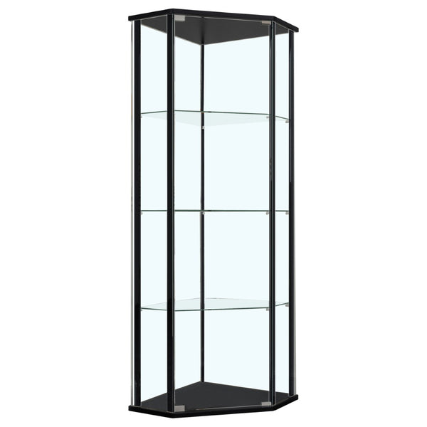 English Elm Lysander Triangular Black Curio Cabinet with Four Glass Shelves for Modern Display B062P523415