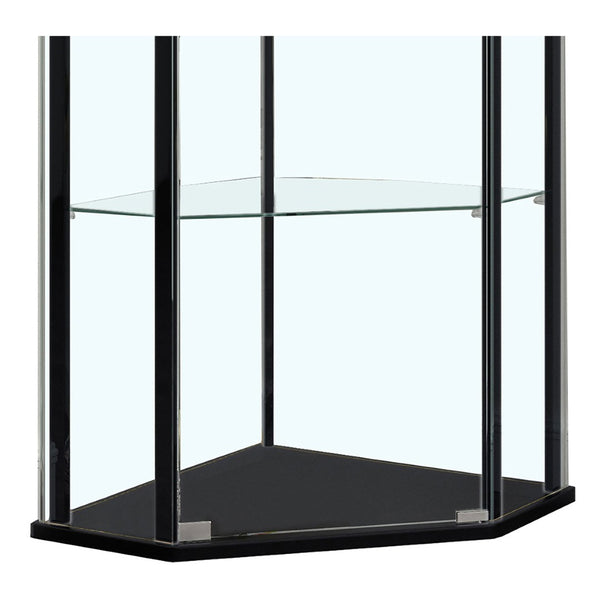 English Elm Lysander Triangular Black Curio Cabinet with Four Glass Shelves for Modern Display B062P523415