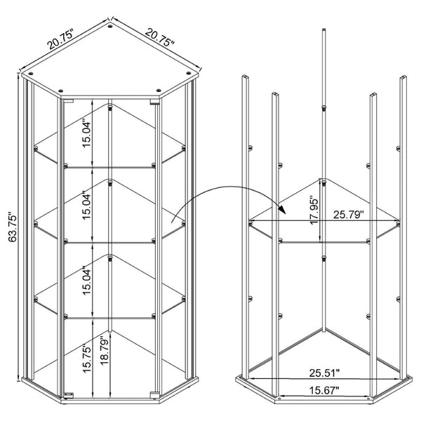 English Elm Lysander Triangular Black Curio Cabinet with Four Glass Shelves for Modern Display B062P523415