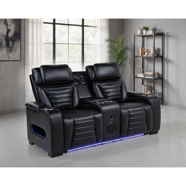 English Elm Isadora Faux Leather Power Reclining Loveseat with Led Underglow and Usb Charging B062P523417