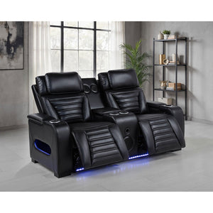 English Elm Isadora Faux Leather Power Reclining Loveseat with Led Underglow and Usb Charging B062P523417