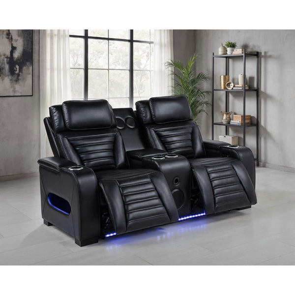 English Elm Isadora Faux Leather Power Reclining Loveseat with Led Underglow and Usb Charging B062P523417