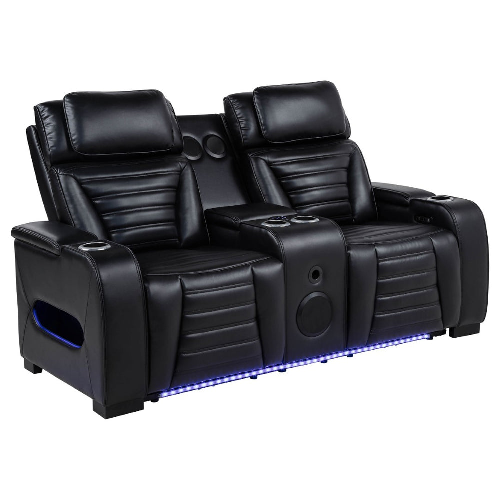 English Elm Isadora Faux Leather Power Reclining Loveseat with Led Underglow and Usb Charging B062P523417