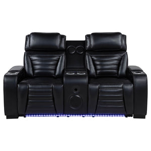 English Elm Isadora Faux Leather Power Reclining Loveseat with Led Underglow and Usb Charging B062P523417