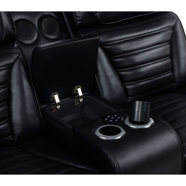 English Elm Isadora Faux Leather Power Reclining Loveseat with Led Underglow and Usb Charging B062P523417